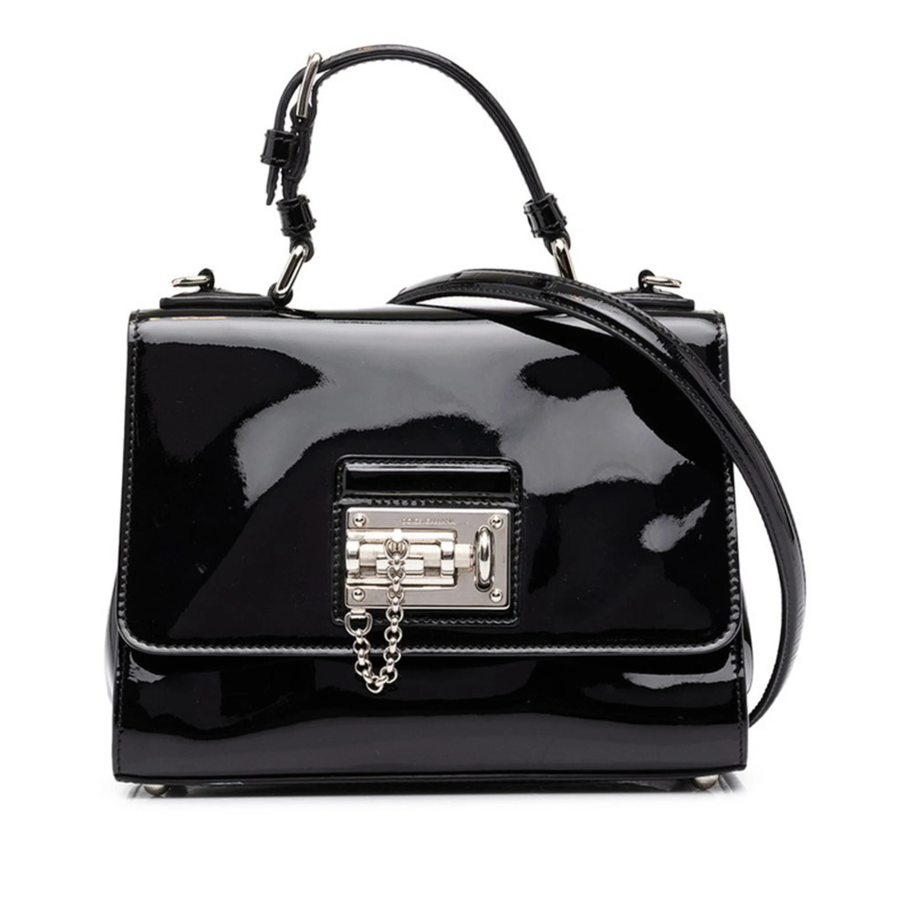 Dolce & Gabbana Shoulder Bag/Handbag, 2-Way, Top Handle, Black Patent Leather...